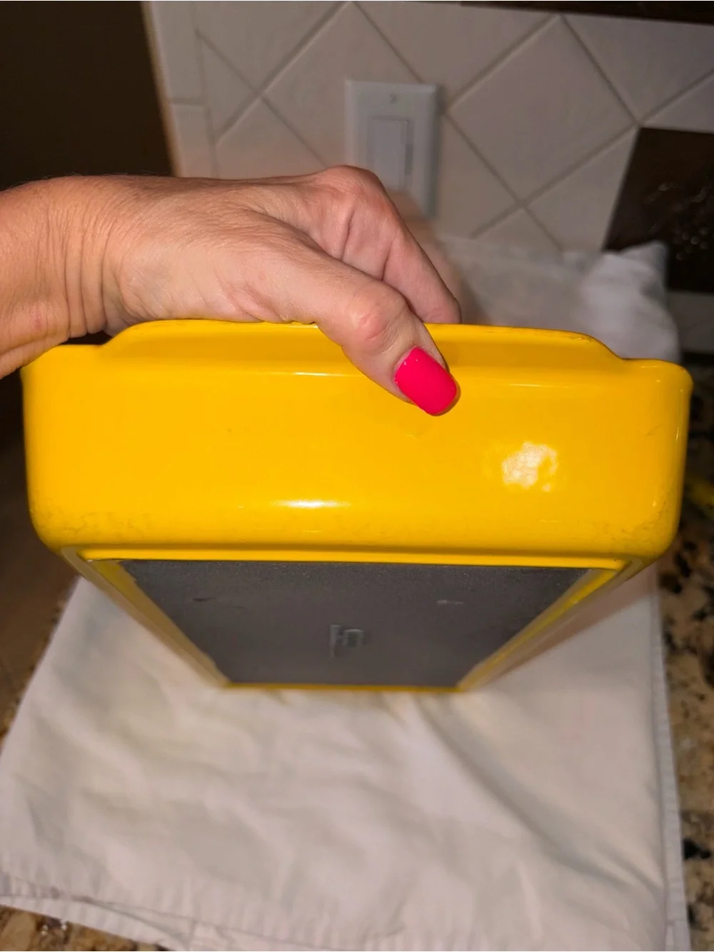 vintage 1970’s Copco Michael Lax, yellow enamel cast iron casserole pan MCM